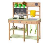 VEVOR Cocina de Barro para Niños al Aire Libre, Madera de Cedro, con Estufas, Tanque, Fregadero, Palas para Plantar, Espátulas, Caja, Ollas y Accesorios, en Casa y Jardín, 762 x 324 x 914 mm