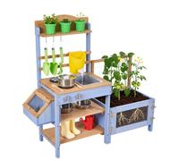 VEVOR Cocina de Barro para Niños al Aire Libre, Madera de Cedro, con Macetero, Contenedor para Atrapar Animales, Tanque, Fregadero, Ollas y Accesorios, para Jugar al Jardín, 1060 x 370 x 995 mm