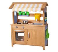 VEVOR Cocina de Barro Realista para Niños al Aire Libre, Madera Cedro, con Cucharas, Fregadero, Tanque, Toldo Parasol, Palas, Ollas y Accesorios, para Jugar en Casa y Jardín, 795 x 339 x 1000 mm