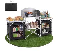 VEVOR Cocina de Camping Plegable 176 x 45 x 70 cm, Mesa de Cocina para Acampar con Protector contra Viento y Bolsa de Transporte, Mueble de Camping para Picnic, Barbacoa, Viajes en Autocaravana