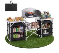 VEVOR Cocina de Camping Plegable 176 x 45 x 70 cm, Mesa de Cocina para Acampar con Protector contra Viento y Bolsa de Transporte, Mueble de Camping para Picnic, Barbacoa, Viajes en Autocaravana