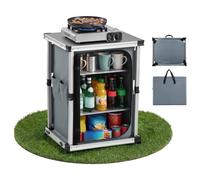 VEVOR Cocina de Camping Plegable 61 x 51 x 80 cm, Mesa de Cocina para Acampar con 3 Estantes y Bolsa de Transporte, Mueble de Camping para Picnic, Barbacoa, Fiesta, Viajes en Autocaravana, Gris
