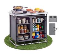 VEVOR Cocina de Camping Plegable 96 x 48 x 79 cm, Mesa de Cocina para Acampar con 6 Estantes y Bolsa de Transporte, Mueble de Camping para Picnic, Barbacoa, Fiesta, Viajes en Autocaravana, Gris