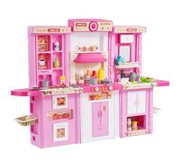 VEVOR Cocina de Juguete para Niños 3 en 1 Cocinita Infantil Juguete de Simulación con Spray Simulado Sonido Luz 74 Piezas de Accesorios de Cocina para Niños, Preescolares, Niños de 3 a 8 Años, Rosa