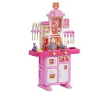 VEVOR Cocina de Juguete para Niños Cocinita Infantil Juguete de Simulación con Olla a Vapor Sonido Luz 48 Piezas de Accesorios de Cocina para Niños, Preescolares, Niños de 3 a 5 Años, Rosa