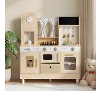 VEVOR Cocina de Juguete para Niños de 3 a 8 Años, Cocinita Infantil de Madera con Luces y Sonidos, Áreas Interactivas, Accesorios, Microondas, Máquina de Hielo, Juego de Cocina con Almacenamiento
