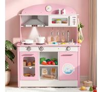 VEVOR Cocina de Juguete para Niños de 3 a 8 Años, Cocinita Infantil de Madera con Luces y Sonidos, Áreas Interactivas con Microondas, Lavavajillas, Accesorios, Juego de Cocina con Almacenamiento, Rosa