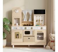 VEVOR Cocina de Juguete para Niños de 3 a 8 Años, Cocinita Infantil de Madera con Luces y Sonidos, Áreas Interactivas, Accesorios, Microondas, Máquina de Hielo, Juego de Cocina con Almacenamiento