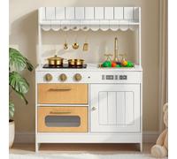 VEVOR Cocina de Juguete para Niños de 3 a 8 Años, Cocinita Infantil de Madera con Luces y Sonidos, Zonas Interactivas, Juego de Cocina con Almacenamiento, Microondas, Fregadero, Accesorios, Blanco