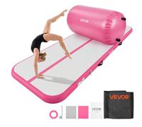VEVOR Colchoneta Inflable de Gimnasia 300x100x10 cm con Rodillo 60x100 cm, Material de PVC Resistente y Robusto, con Bomba de Aire Eléctrica, para Hogar, Gimnasio, Exteriores, Playa, Parque, Rosa