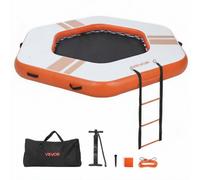 VEVOR Colchoneta para Piscina 2,6 x 2,6 m, Flotador Inflable Gigante de Forma Hexagonal, con Escalera Desmontable Centro de Malla Bolsa, Hamaca Inflable Isla de Agua para Playa Lago, Naranja y Blanco