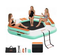VEVOR Colchoneta para Piscina 2,6 x 2,6 m, Flotador Inflable Gigante en Forma de Hexágono, con Centro de Malla Escalera Desmontable Bomba Manual, Hamaca Inflable Isla de Agua para Piscina Playa Lago