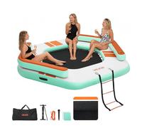 VEVOR Colchoneta para Piscina 2,6 x 2,6 m, Flotador Inflable Gigante en Forma de Hexágono, con Centro de Malla Escalera Desmontable Bomba Manual, Hamaca Inflable Isla de Agua para Piscina Playa Lago