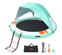 VEVOR Colchoneta para Piscina 3,05 m, Flotador Inflable en Forma Redonda, con Malla Escalera Desmontable Toldo Parasol Bolsa de Transporte Bomba, Isla de Agua Hamaca Inflable para Playa Piscina Lago