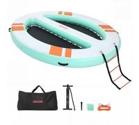 VEVOR Colchoneta para Piscina 3,05 x 2,44 m, Flotador Inflable Gigante Redondeado, con Malla Escalera Desmontable Bolsa Portátil Bomba Manual, Isla de Agua Hamaca Inflable para Playa Piscina Lago Mar