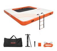 VEVOR Colchoneta para Piscina 3,05 x 3,05 m, Flotador Inflable Gigante Cuadrado, con Malla Escalera Desmontable Bomba Manual, Hamaca Inflable Isla de Agua para Piscina Playa Lago, Blanco y Naranja