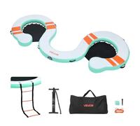VEVOR Colchoneta para Piscina 4,57 x 1,83 m, Flotador Inflable Gigante en Forma de Serpiente, con Malla Escalera Desmontable Bomba Manual Bolsa, Hamaca Inflable Isla de Agua para Piscina Playa Lago