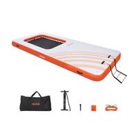 VEVOR Colchoneta para Piscina 4,57 x 1,98 m, Flotador Inflable Rectangular, con Malla Escalera Bomba Manual, Antideslizante Antifuga, Hamaca Inflable Isla de Agua para Playa Lago, Naranja y Blanco