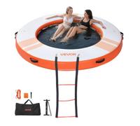 VEVOR Colchoneta para Piscina, Diámetro de 2,44 m, Flotador Inflable Gigante Redondo, con Centro de Malla Escalera Desmontable, Hamaca Inflable Isla de Agua para Piscina Playa Lago, Naranja y Blanco
