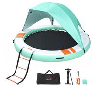 VEVOR Colchoneta para Piscina, Diámetro de 2,44 m, Flotador Inflable Redondo, con Malla Escalera Desmontable Toldo Parasol Bolsa de Transporte, Hamaca Inflable Isla de Agua para Piscina Playa Lago