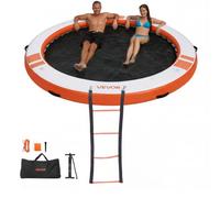 VEVOR Colchoneta para Piscina, Diámetro de 3,05 m, Flotador Inflable Gigante de Forma Circular, con Centro de Malla Escalera Desmontable, Muelle Isla de Agua para Piscina Playa Lago, Blanco y Naranja