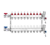 VEVOR Colector de Calor Radiante de 10 Derivaciones de Acero Inoxidable SUS304 para Calefacción por Suelo Radiante Hidrónico, Colector de Tubería PEX, con Adaptadores, 680 x 370 x 110 mm, 0-5 L/min
