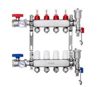 Colector de calor radiante de 4 derivaciones VEVOR, colector de tubería PEX de 1/2", colector PEX de acero inoxidable para calefacción por suelo radiante hidrónico, kit de colector PEX de calor radian