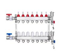 VEVOR Colector de Calor radiante de 7 Derivaciones, Colector de Tubería PEX de Acero Inoxidable SUS304 para Calefacción por Suelo Radiante Hidrónico, con Adaptadores, 540 x 370 x 110 mm, 0-5 L/min