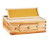 VEVOR Colmena Mediana con 10 Marcos y Cimientos de Madera de Cedro Natural Recubierta de Cera de Abejas, Colmena con Ventanas Acrílicas Transparentes para Apicultores Principiantes y Profesionales