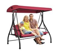 VEVOR Columpio de 3 Plazas para Terraza Columpio Convertible con Dosel Ajustable para Porche Exterior con Cojín Grueso Extraíble Marco de Acero de Aleación para Balcón, Jardín, Piscina, Color Burdeos