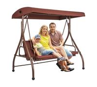 VEVOR Columpio de 3 Plazas para Terraza Columpio Convertible con Dosel Ajustable para Porche Exterior con Cojín Grueso Extraíble Marco de Acero de Aleación para Balcón, Jardín, Piscina, Marrón