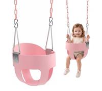 VEVOR Columpio para Bebés con Respaldo Alto Columpio Infantil Color Rosado | para Interior Exterior Patio Parque, Carga de 136 kg, Cadenas de Acero Galvanizado, Asiento de EVA, Protección Triangular