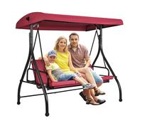 VEVOR Columpio de 3 Plazas para Terraza Columpio Convertible con Dosel Ajustable para Porche Exterior con Cojín Grueso Extraíble Marco de Acero de Aleación para Balcón, Jardín, Piscina, Color Burdeos