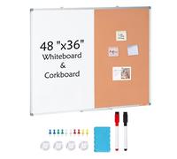 VEVOR Combo de Pizarra Blanca y Tablero de corcho 120 x 90 con Marco de Aluminio Tablón de Anuncios Magnético 2 en 1 de Borrado en Seco Montado en Pared Ideal para Escuela, Hogar, Oficina