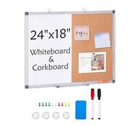 VEVOR Combo de pizarra blanca y tablero de corcho 60 x 45 cm con marco de aluminio Tablón de anuncios magnético 2 en 1 de borrado en seco montado en pared Ideal para escuela, hogar, oficina
