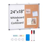 VEVOR Combo de pizarra blanca y tablero de corcho 60 x 45 cm con marco de aluminio Tablón de anuncios magnético 2 en 1 de borrado en seco montado en pared Ideal para escuela, hogar, oficina