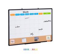 VEVOR Combo de Pizarra Blanca y Tablero de Corcho con Calendario Mensual 90x60 cm con Marco de Aluminio Tablón de Anuncios Magnético de Borrado en Seco Montado en Pared para Hogar, Escuela, Oficina