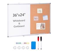 VEVOR Combo de pizarra blanca y tablero de corcho de 60 x 90 cm con marco de aluminio Tablón de anuncios magnético 2 en 1 de borrado en seco montado en pared Ideal para escuela, hogar, oficina
