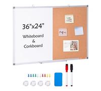 VEVOR Combo de Pizarra Blanca y Tablero de Corcho de 60 x 90 cm con Marco de Aluminio Tablón de Anuncios Magnético 2 en 1 de Borrado en Seco Montado en Pared Ideal para Escuela, Hogar, Oficina