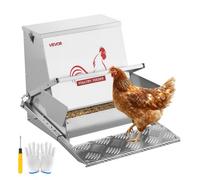 VEVOR Comedero automático, capacidad de 18 kg, resistente a la lluvia, con pedal y tapa con cerradura, Sin desperdicio, acero galvanizado, para pollos, gallinas enanas, aves de corral y faisanes