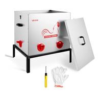 VEVOR Comedero Automático Metálico, Carga de 38,56 kg, 6 Puertos de Alimentación, sin Desperdicio, con Divisor Incorporado, Pestillo y Asa, para Pollos, Gallinas Enanas, Faisanes y Gallineros