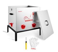VEVOR Comedero Automático Metálico, Carga de 38,56 kg, 6 Puertos de Alimentación, sin Desperdicio, con Divisor Incorporado, Pestillo y Asa, para Pollos, Gallinas Enanas, Faisanes y Gallineros