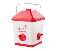 VEVOR Comedero Automático para Pollos, Capacidad 18 kg, Dispensador Colgante de Gravedad con Asa, Diseño Impermeable y Sin Residuos, 3 Puertos de Alimentación, 350 x 330 x 425 mm, Blanco y Rojo