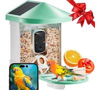 VEVOR Comedero Inteligente para Pájaros con Cámara 2K HD AI Identifica de Aves 2 Paneles Solares Cámara de Observación de Aves con Captura Automática y Notificación Instantánea para Exterior, Verde