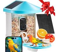 VEVOR Comedero Inteligente para Pájaros con Cámara 2K HD AI Identifica de Aves 3 Paneles Solares Cámara de Observación de Aves con Captura Automática y Notificación Instantánea para Exterior, Azul