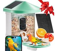 VEVOR Comedero Inteligente para Pájaros con Cámara 2K HD AI Identifica de Aves 3 Paneles Solares Cámara de Observación de Aves con Captura Automática y Notificación Instantánea para Exterior, Verde
