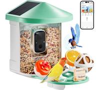 VEVOR Comedero Inteligente para Pájaros con Cámara 2K HD AI Identifica de Aves 3 Paneles Solares Cámara de Observación de Aves con Captura Automática y Notificación Instantánea para Exterior, Verde