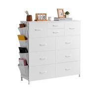 VEVOR Cómoda de 10 Cajones, Cómoda de Tela 1000 x 300 x 975 mm con Compartimentos de Tela, Tirador de Fácil Extracción y Estructura de Acero Resistente, Torre de Almacenamiento de Tela, Blanco