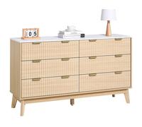 VEVOR Cómoda de 6 Cajones Acanalados de Madera 39,9 x 137,2 x 81,3 cm con Sistema de Deslizamiento y Antivuelco Estilo Moderna y Minimalista para Sala de Estar y Pasillo, Color Madera Clara