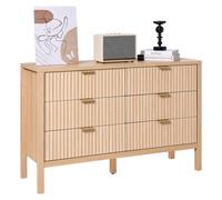 VEVOR Cómoda de 6 Cajones Acanalados de Madera 39,9 x 119,9 x 78,7 cm con Sistema de Deslizamiento y Antivuelco Estilo Moderna y Minimalista para Sala de Estar y Pasillo, Color Madera Clara